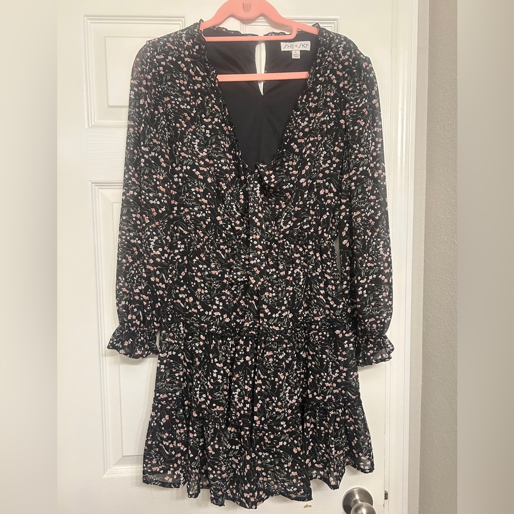 She + Sky Black and White Ruffled Tiered Sundress